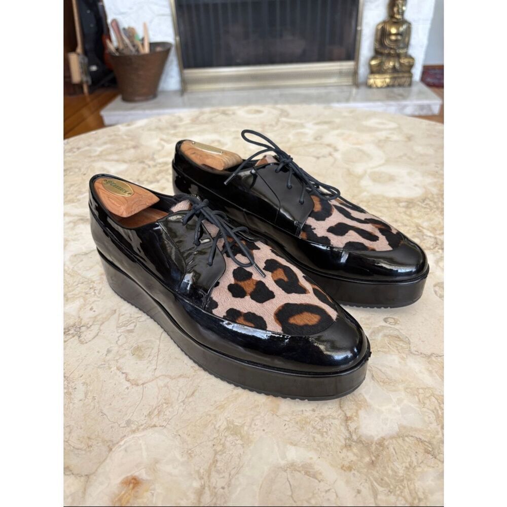 Högl Patent Leather & Leopard Pony Hair Platform Oxfords – EU 41 / UK 8